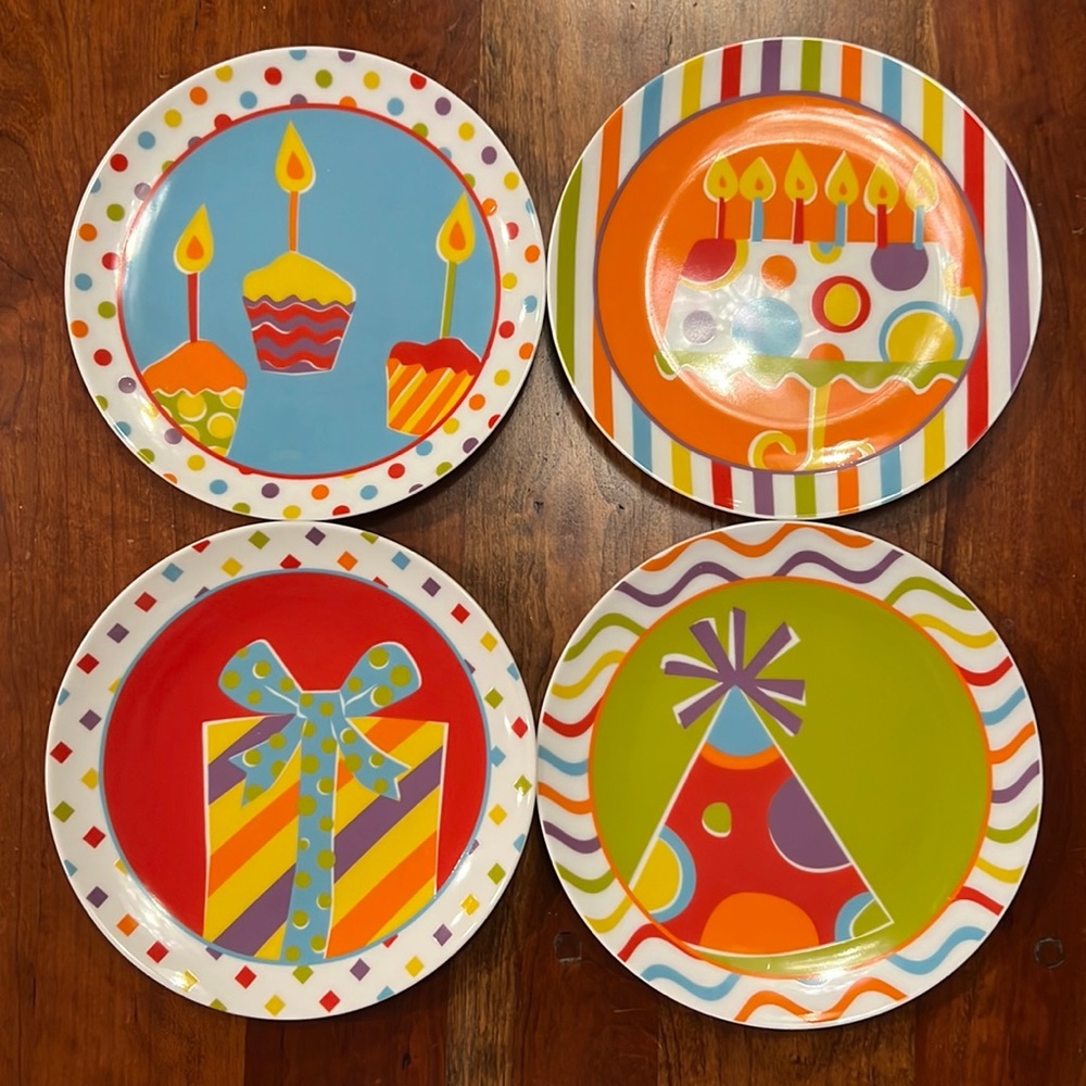 Four desert birthday plates